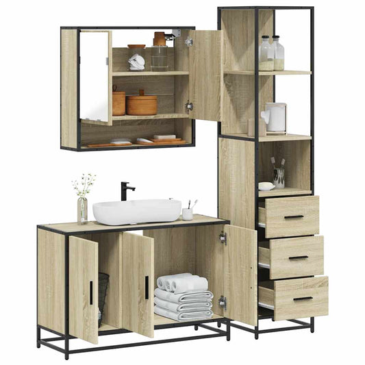 vidaXL 3 Piece Bathroom Furniture Set Sonoma Oak Engineered Wood