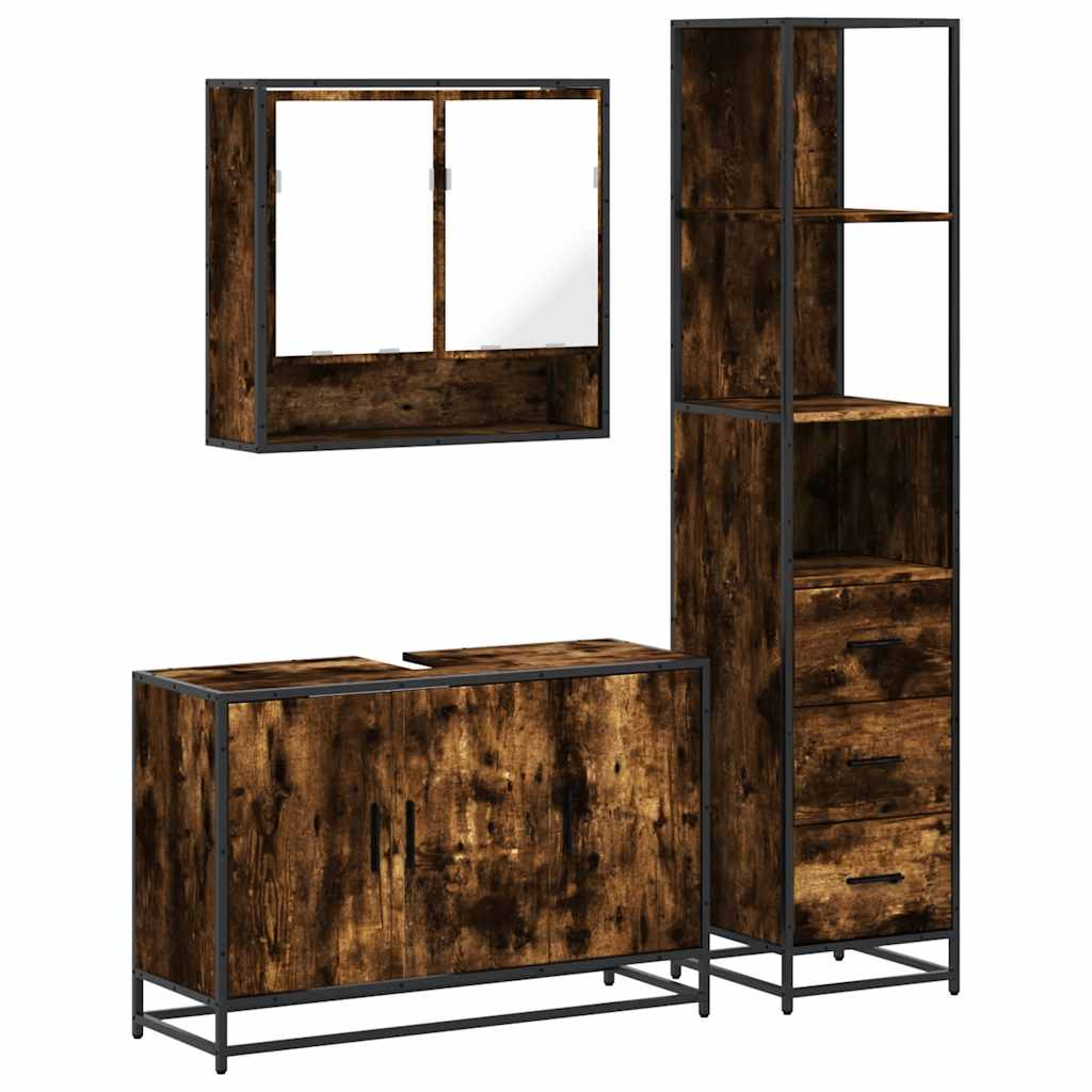 vidaXL 3 Piece Bathroom Furniture Set Smoked Oak Engineered Wood