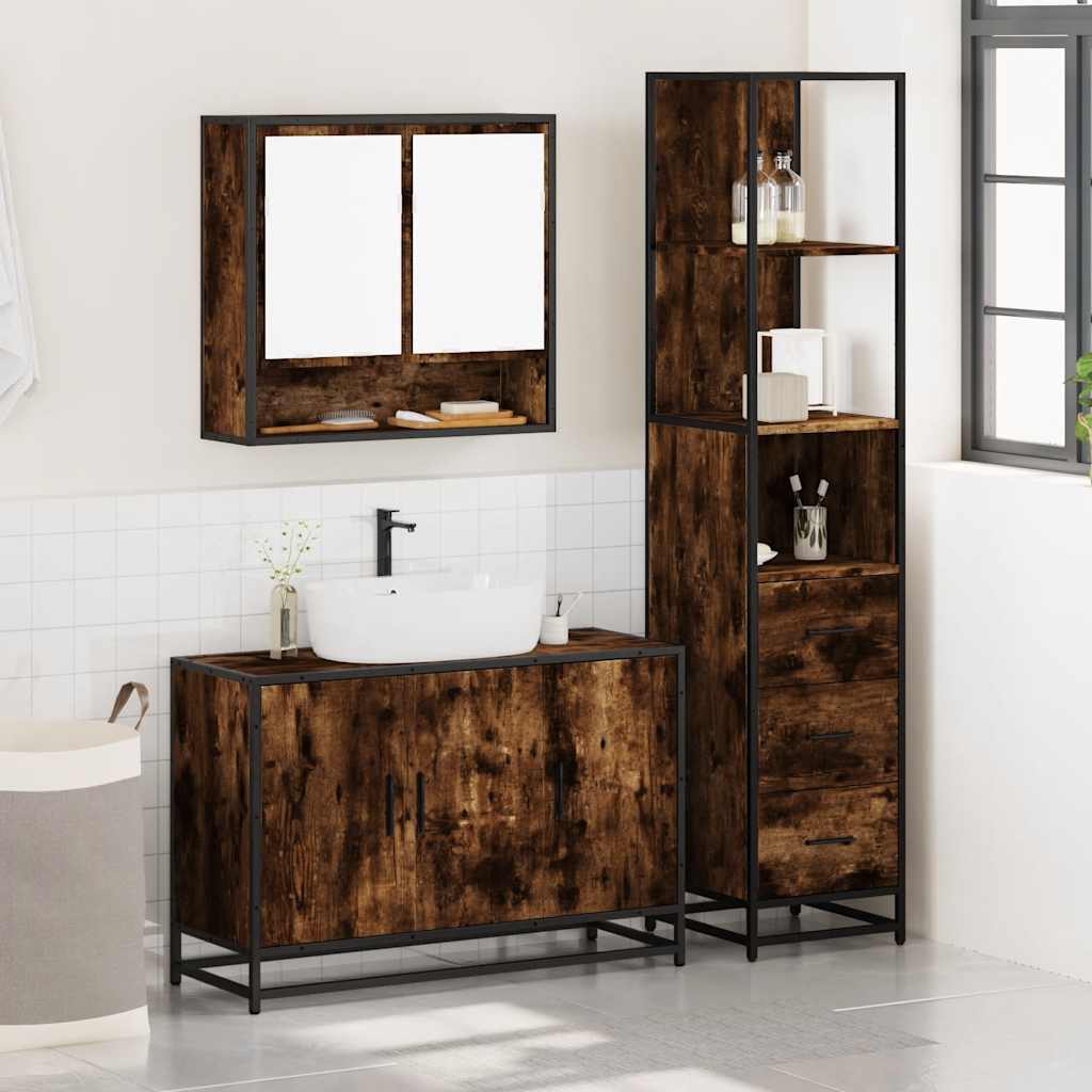 vidaXL 3 Piece Bathroom Furniture Set Smoked Oak Engineered Wood