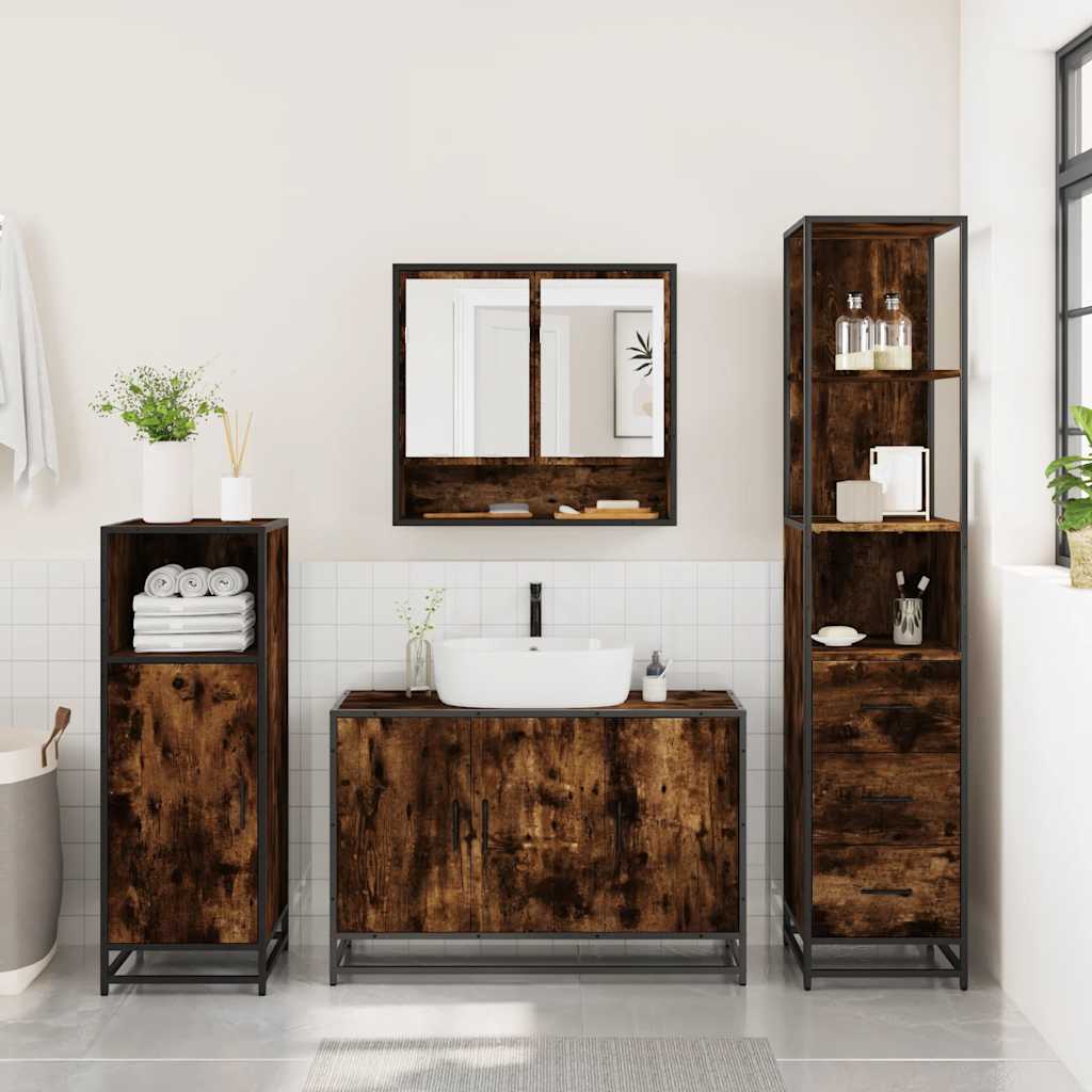 vidaXL 3 Piece Bathroom Furniture Set Smoked Oak Engineered Wood