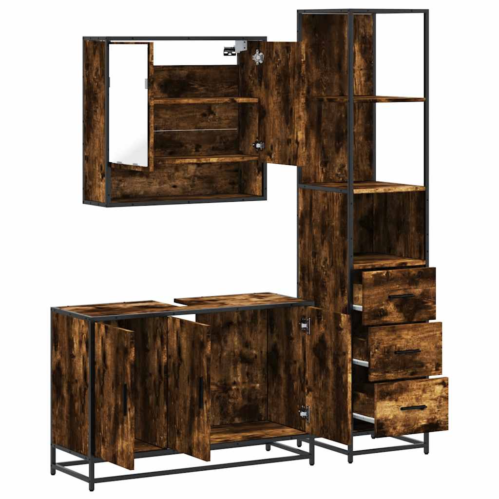 vidaXL 3 Piece Bathroom Furniture Set Smoked Oak Engineered Wood