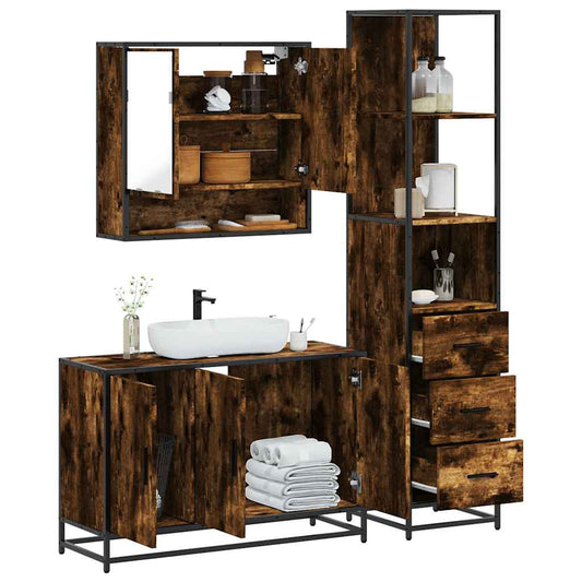 vidaXL 3 Piece Bathroom Furniture Set Smoked Oak Engineered Wood