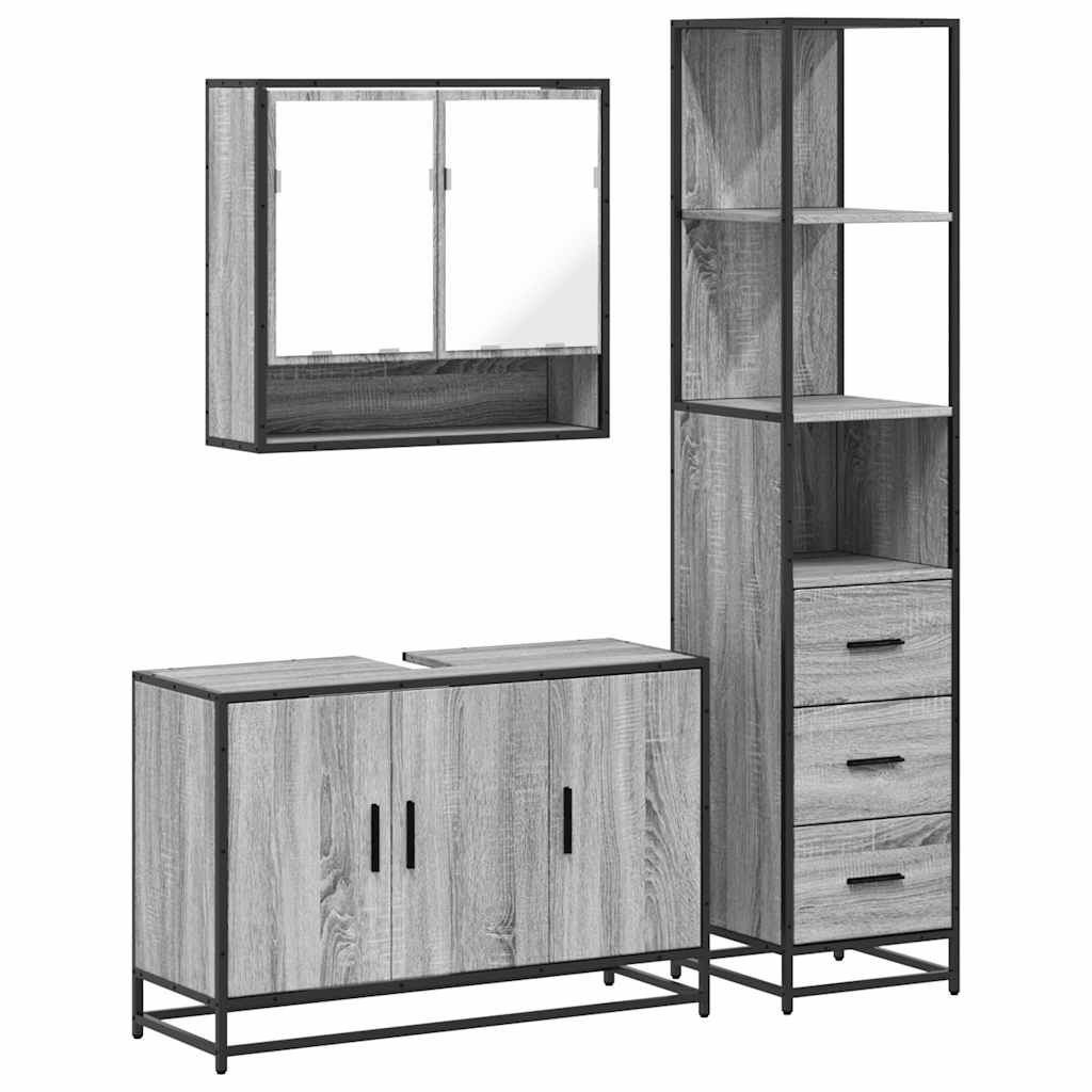 vidaXL 3 Piece Bathroom Furniture Set Grey Sonoma Engineered Wood