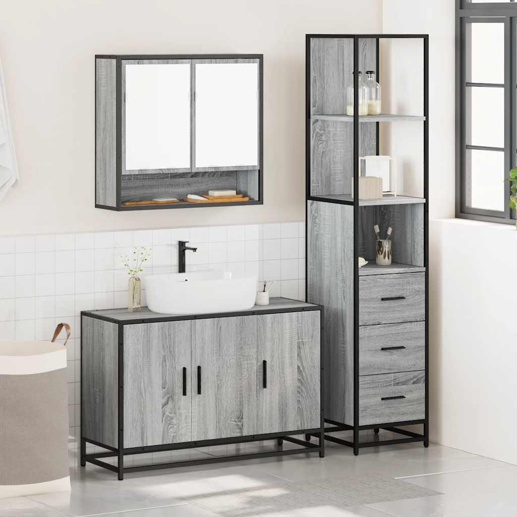 vidaXL 3 Piece Bathroom Furniture Set Grey Sonoma Engineered Wood