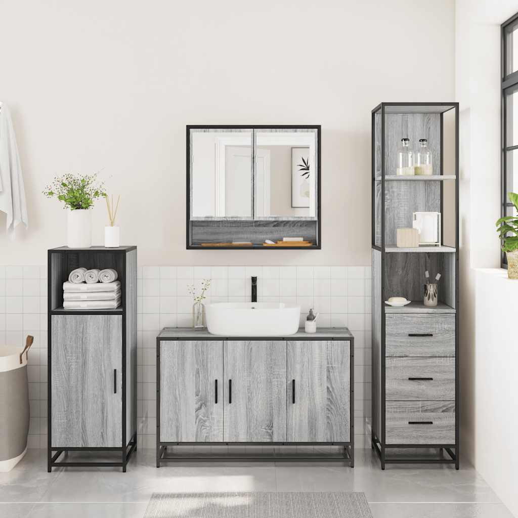 vidaXL 3 Piece Bathroom Furniture Set Grey Sonoma Engineered Wood