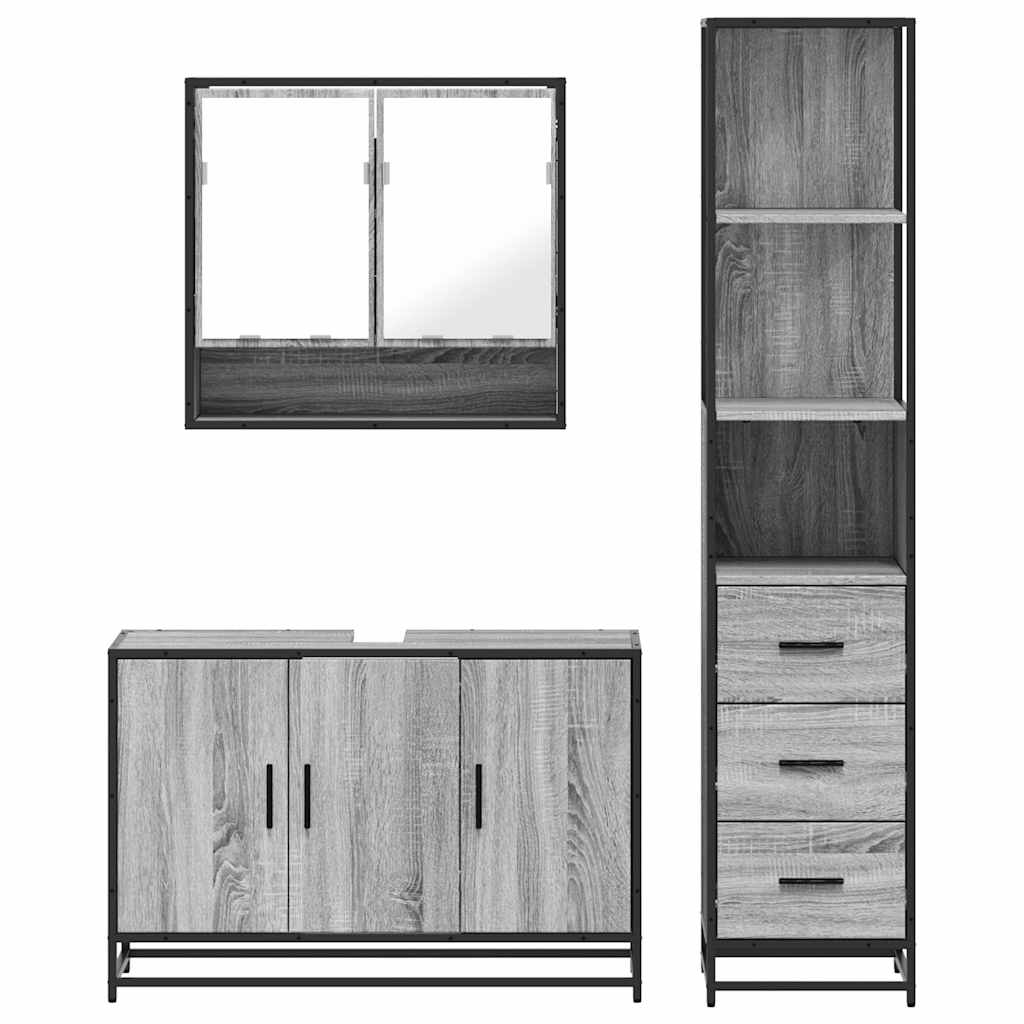 vidaXL 3 Piece Bathroom Furniture Set Grey Sonoma Engineered Wood