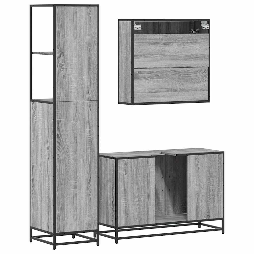 vidaXL 3 Piece Bathroom Furniture Set Grey Sonoma Engineered Wood