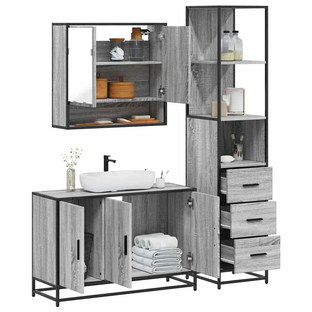 vidaXL 3 Piece Bathroom Furniture Set Grey Sonoma Engineered Wood