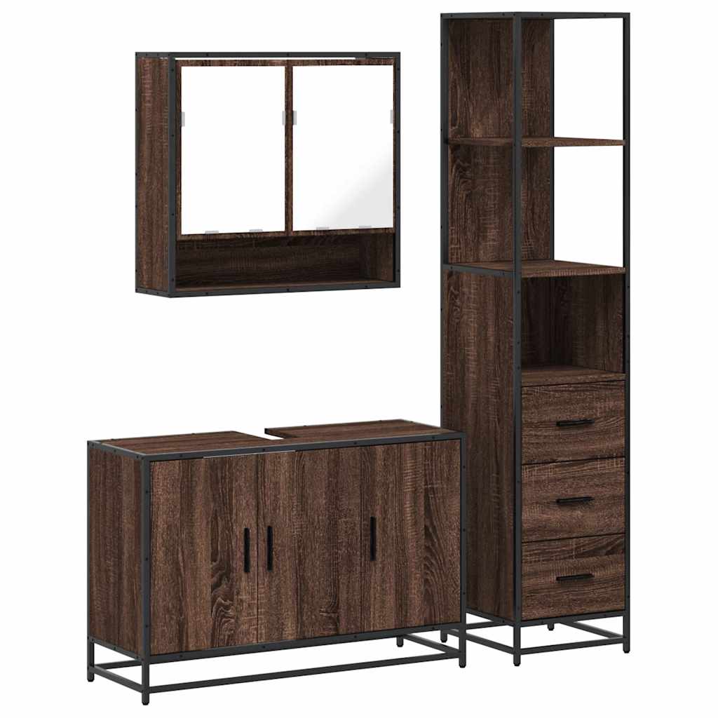 vidaXL 3 Piece Bathroom Furniture Set Brown Oak Engineered Wood