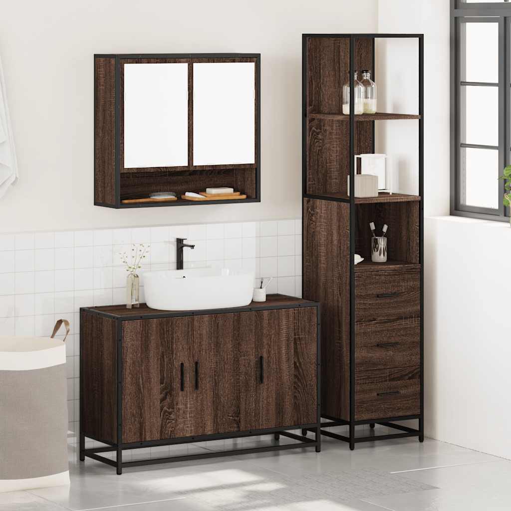 vidaXL 3 Piece Bathroom Furniture Set Brown Oak Engineered Wood