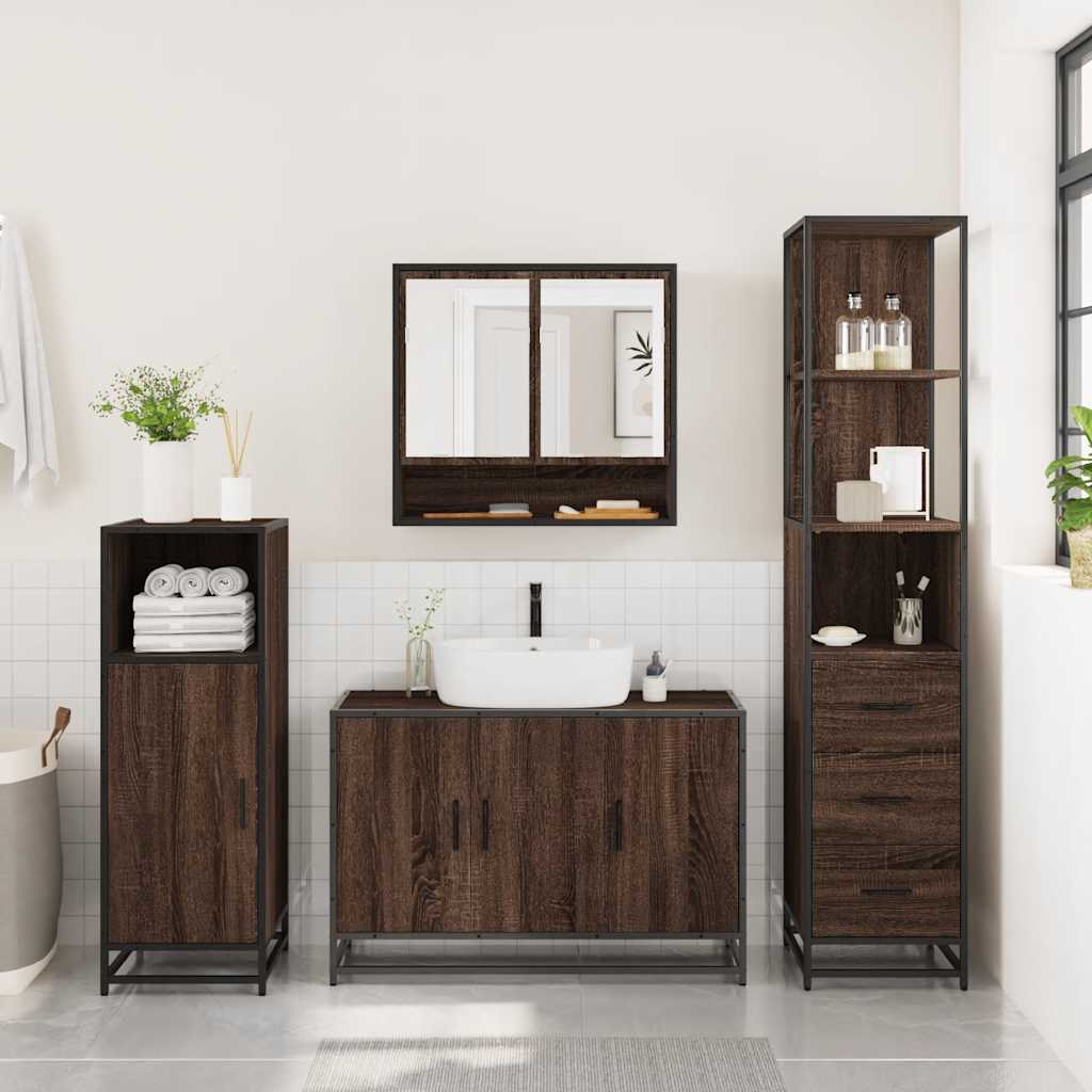 vidaXL 3 Piece Bathroom Furniture Set Brown Oak Engineered Wood