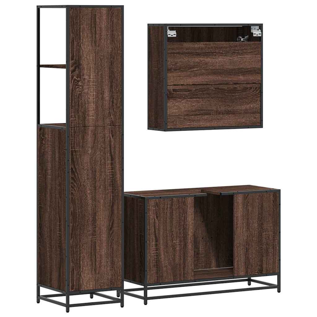 vidaXL 3 Piece Bathroom Furniture Set Brown Oak Engineered Wood