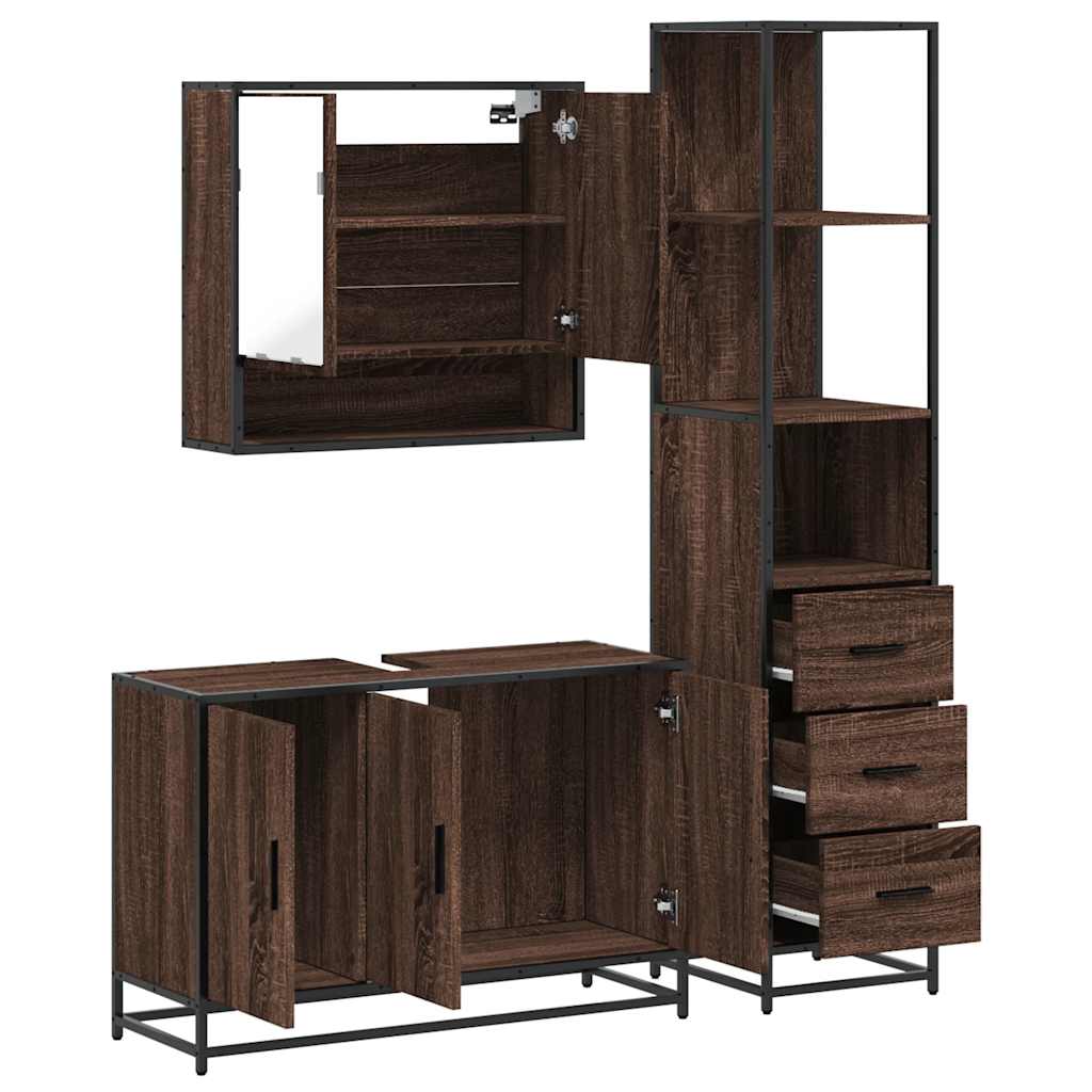 vidaXL 3 Piece Bathroom Furniture Set Brown Oak Engineered Wood