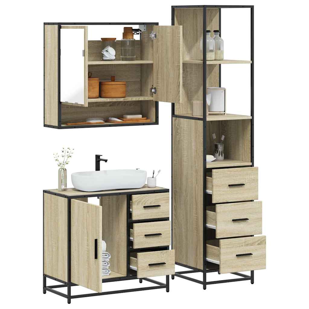 vidaXL 3 Piece Bathroom Furniture Set Sonoma Oak Engineered Wood