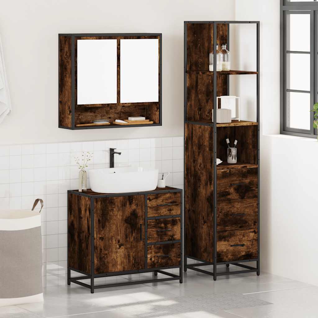 vidaXL 3 Piece Bathroom Furniture Set Smoked Oak Engineered Wood