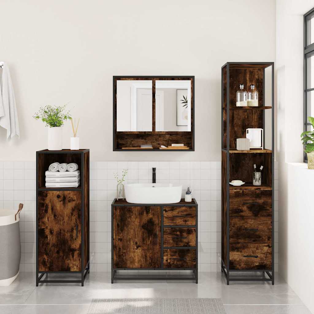 vidaXL 3 Piece Bathroom Furniture Set Smoked Oak Engineered Wood