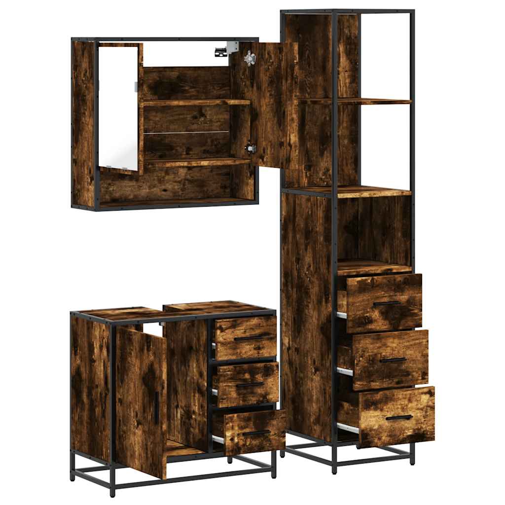 vidaXL 3 Piece Bathroom Furniture Set Smoked Oak Engineered Wood