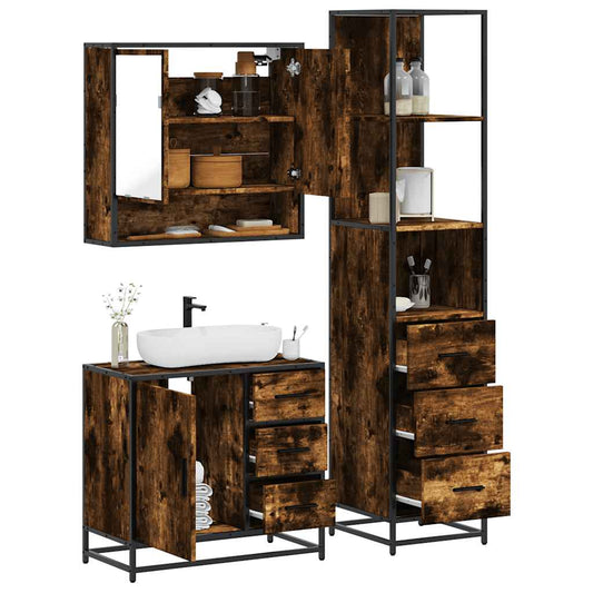 vidaXL 3 Piece Bathroom Furniture Set Smoked Oak Engineered Wood