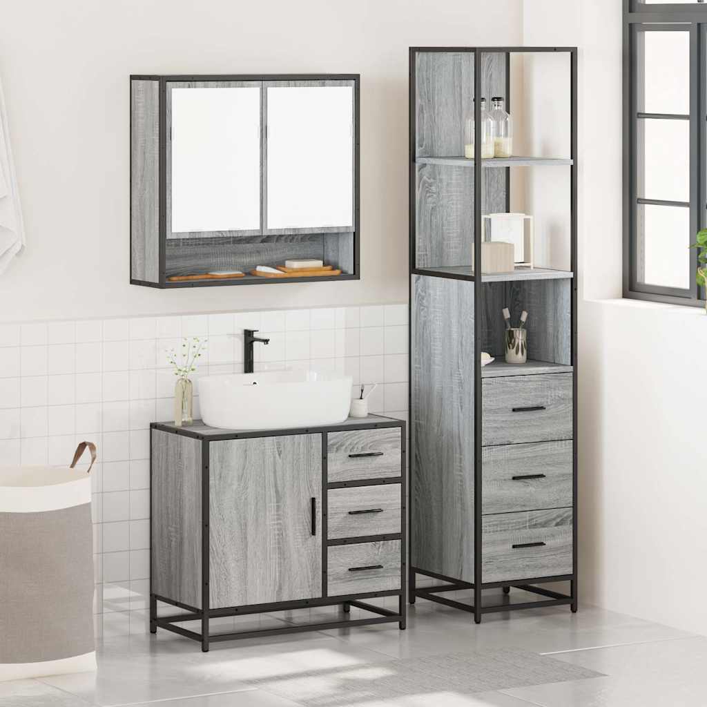 vidaXL 3 Piece Bathroom Furniture Set Grey Sonoma Engineered Wood