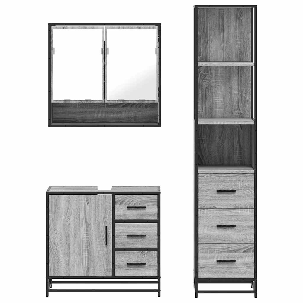 vidaXL 3 Piece Bathroom Furniture Set Grey Sonoma Engineered Wood