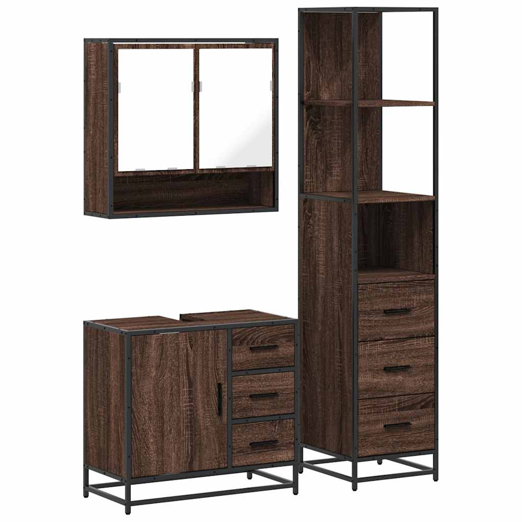 vidaXL 3 Piece Bathroom Furniture Set Brown Oak Engineered Wood