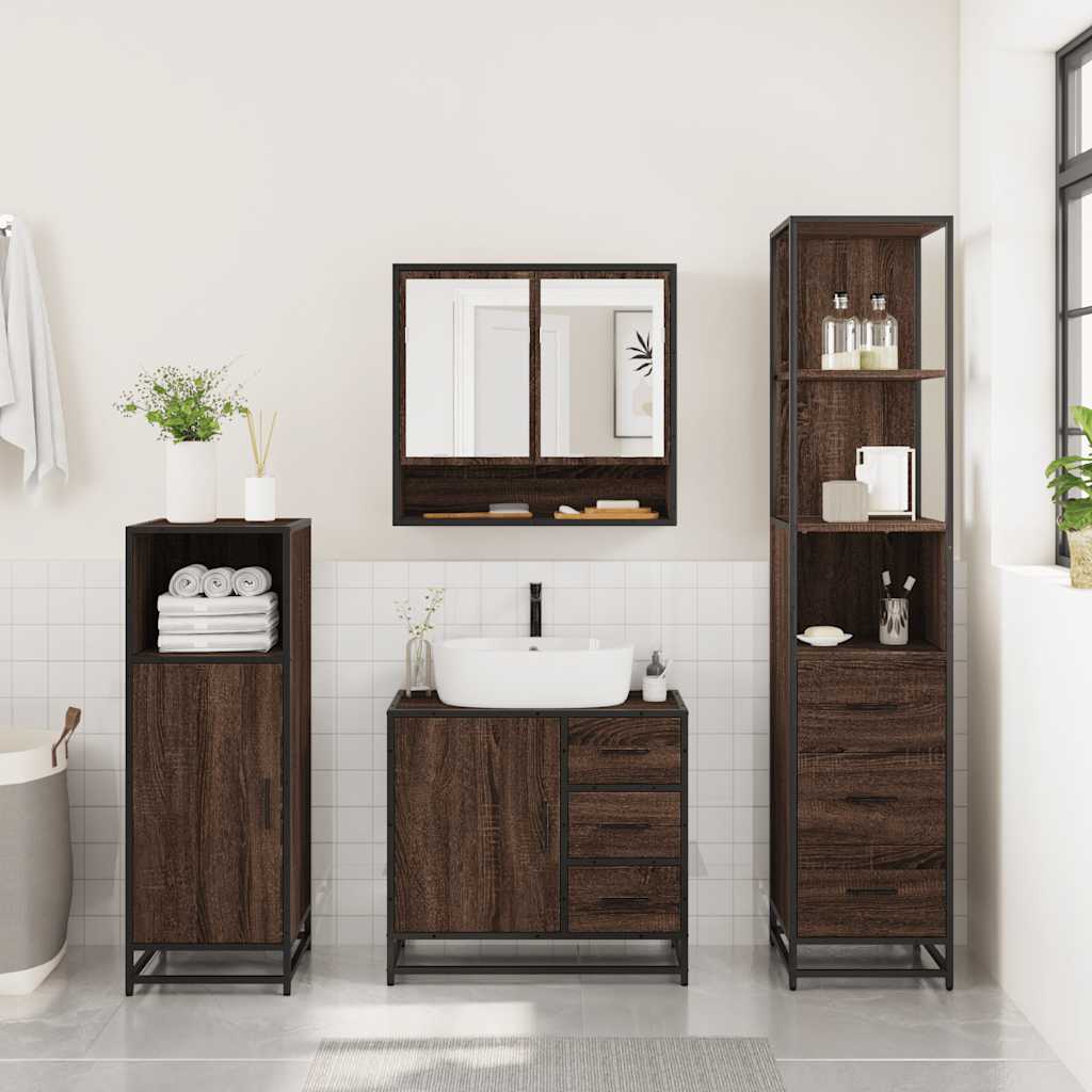 vidaXL 3 Piece Bathroom Furniture Set Brown Oak Engineered Wood