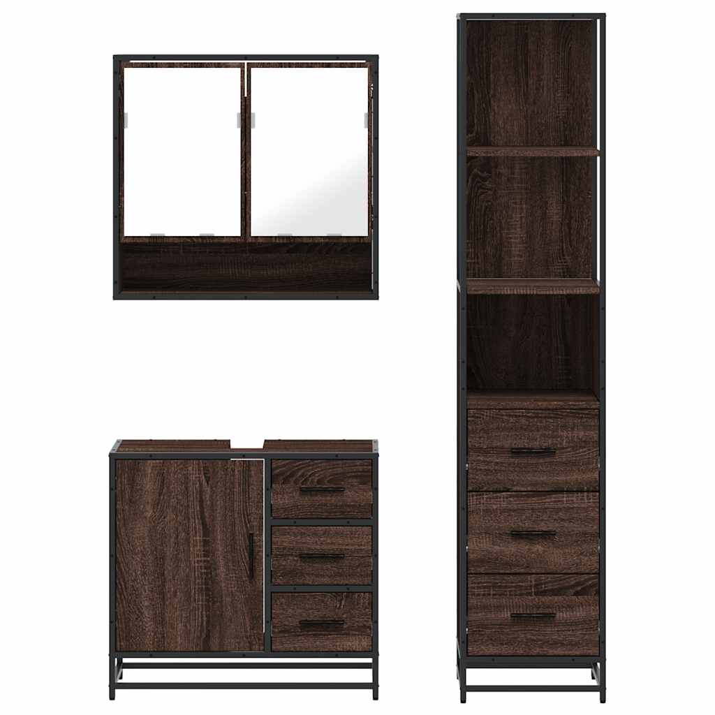 vidaXL 3 Piece Bathroom Furniture Set Brown Oak Engineered Wood