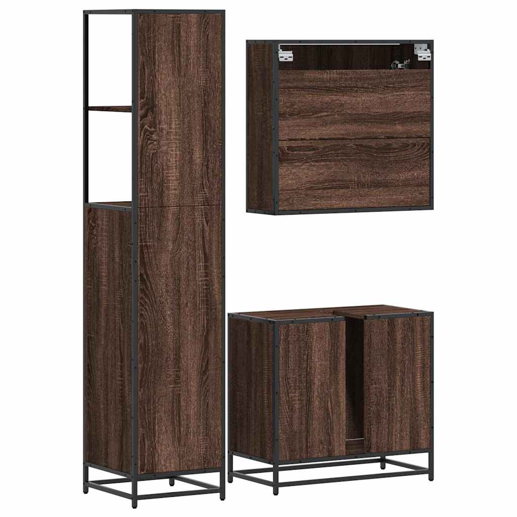 vidaXL 3 Piece Bathroom Furniture Set Brown Oak Engineered Wood