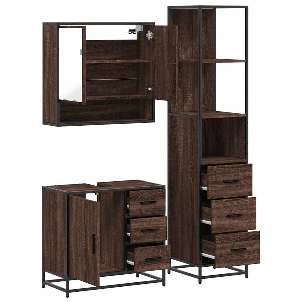 vidaXL 3 Piece Bathroom Furniture Set Brown Oak Engineered Wood