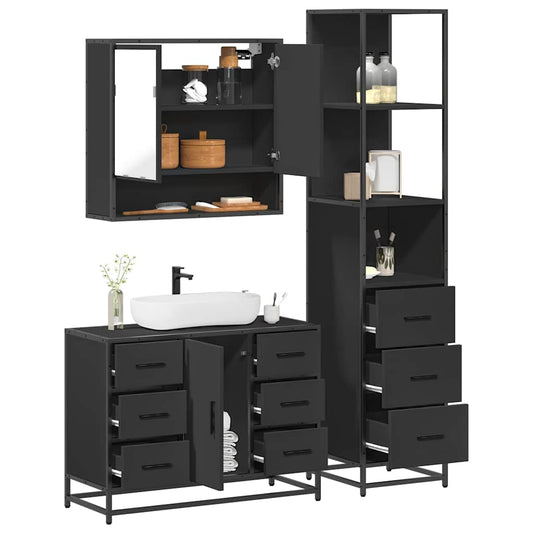 vidaXL 3 Piece Bathroom Furniture Set Black Engineered Wood