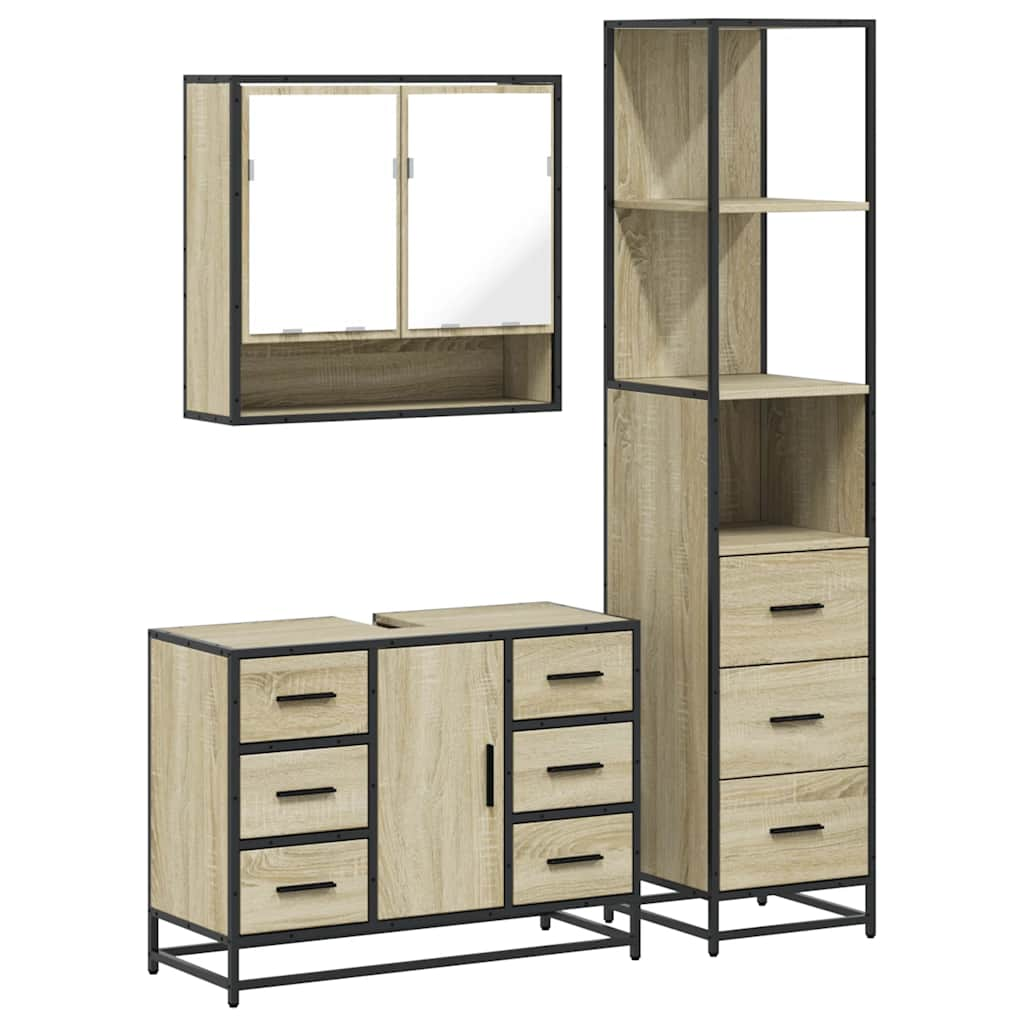 vidaXL 3 Piece Bathroom Furniture Set Sonoma Oak Engineered Wood