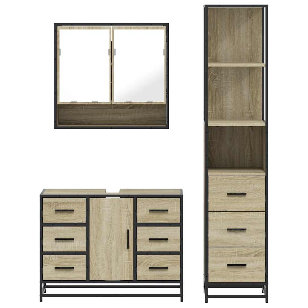 vidaXL 3 Piece Bathroom Furniture Set Sonoma Oak Engineered Wood