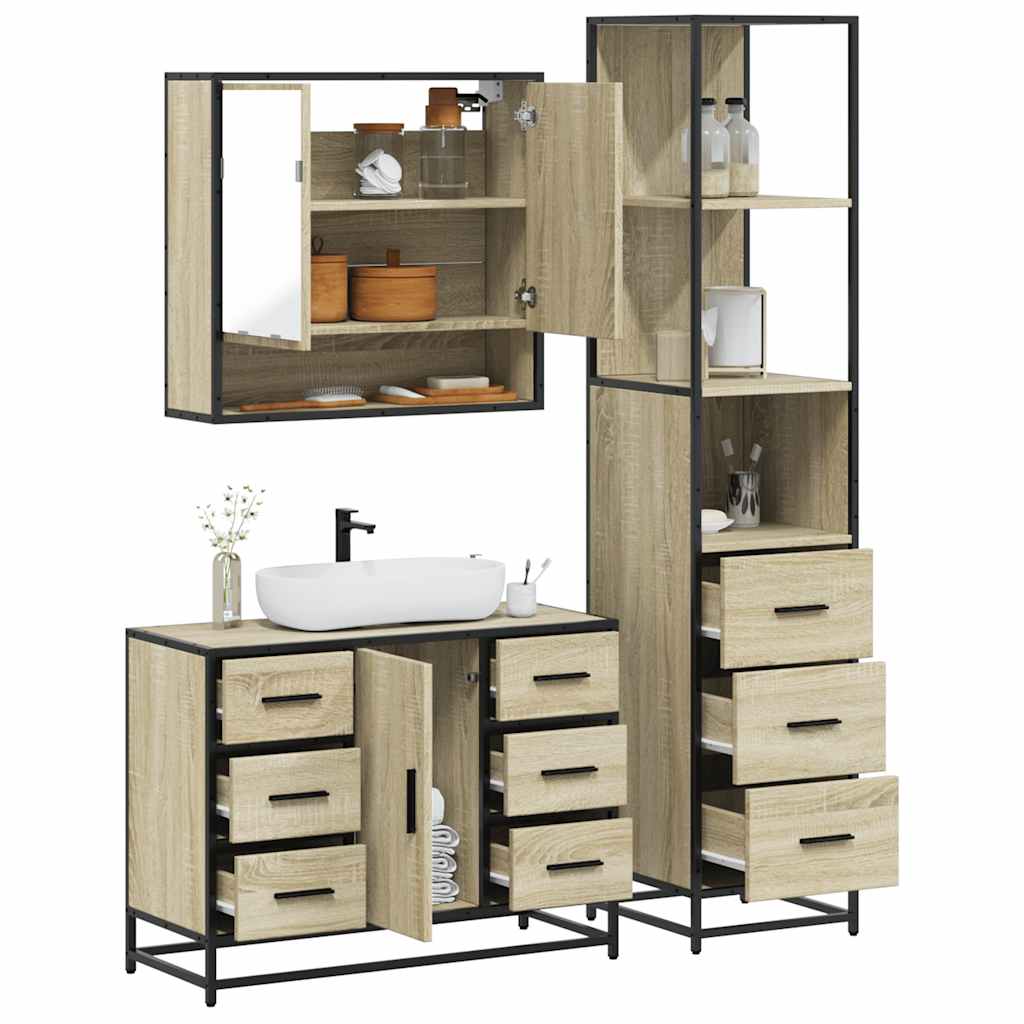 vidaXL 3 Piece Bathroom Furniture Set Sonoma Oak Engineered Wood