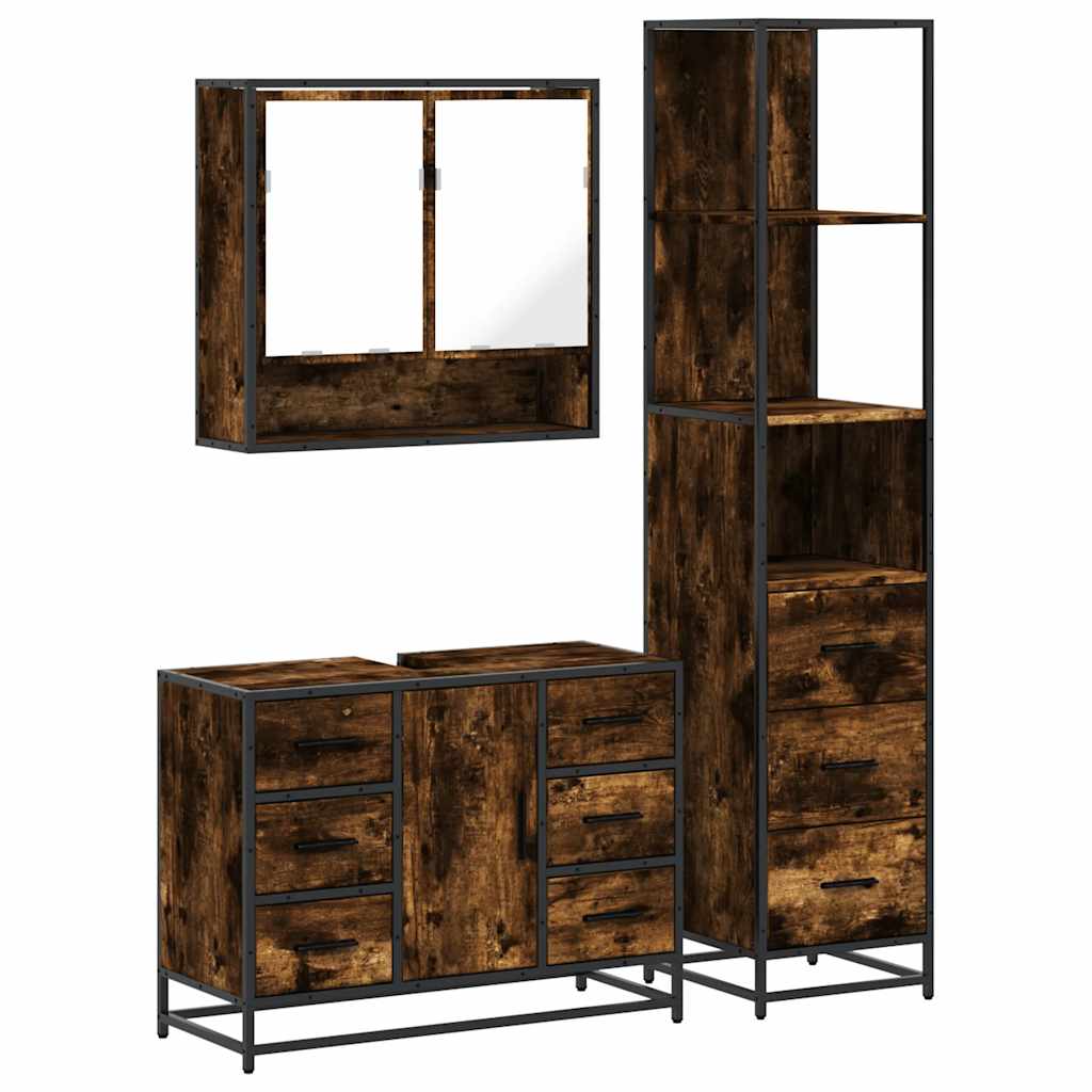 vidaXL 3 Piece Bathroom Furniture Set Smoked Oak Engineered Wood