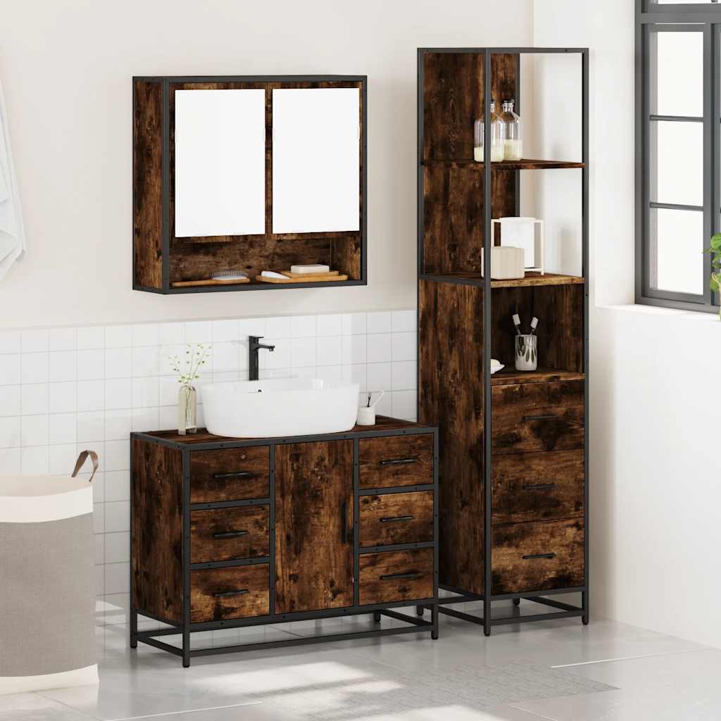 vidaXL 3 Piece Bathroom Furniture Set Smoked Oak Engineered Wood