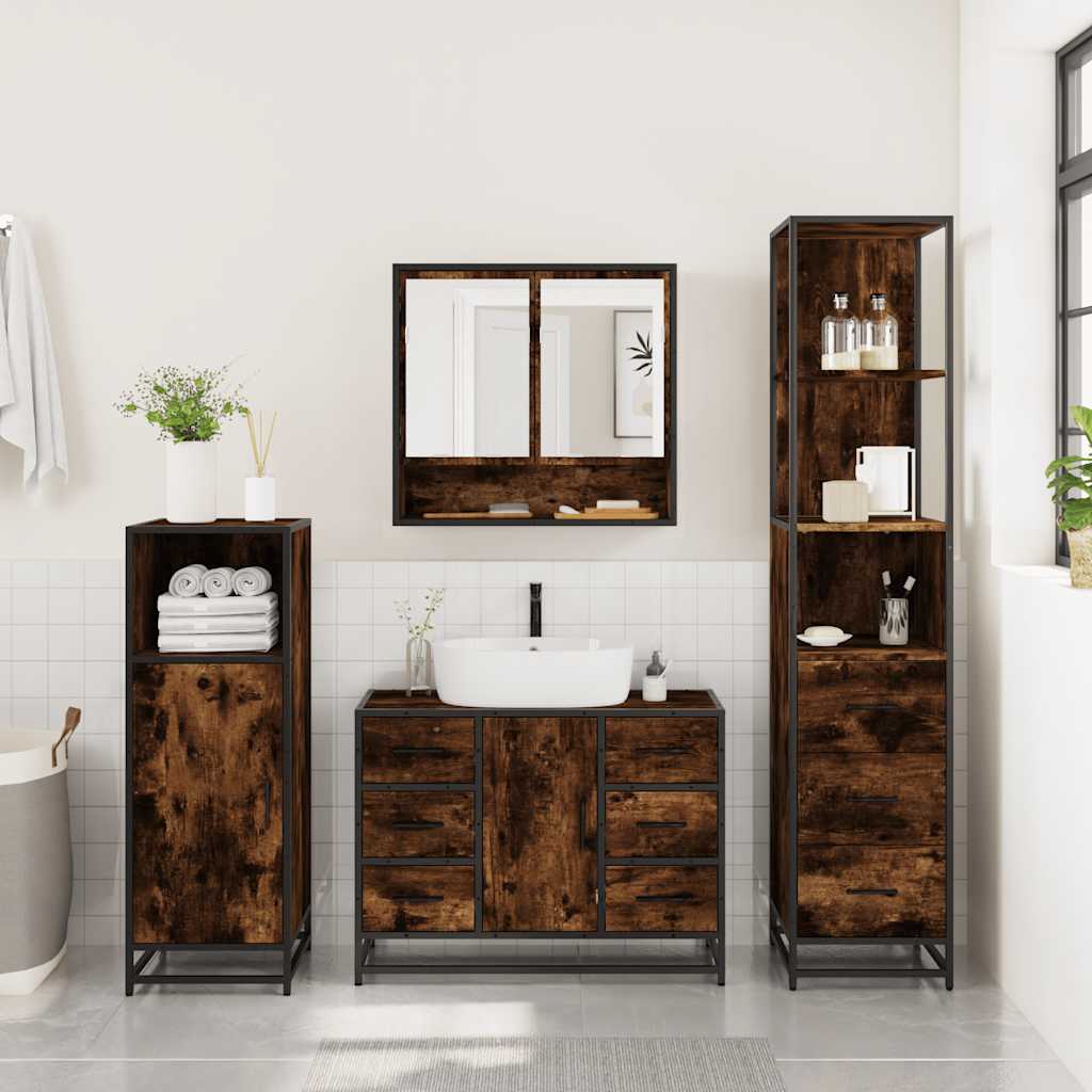 vidaXL 3 Piece Bathroom Furniture Set Smoked Oak Engineered Wood