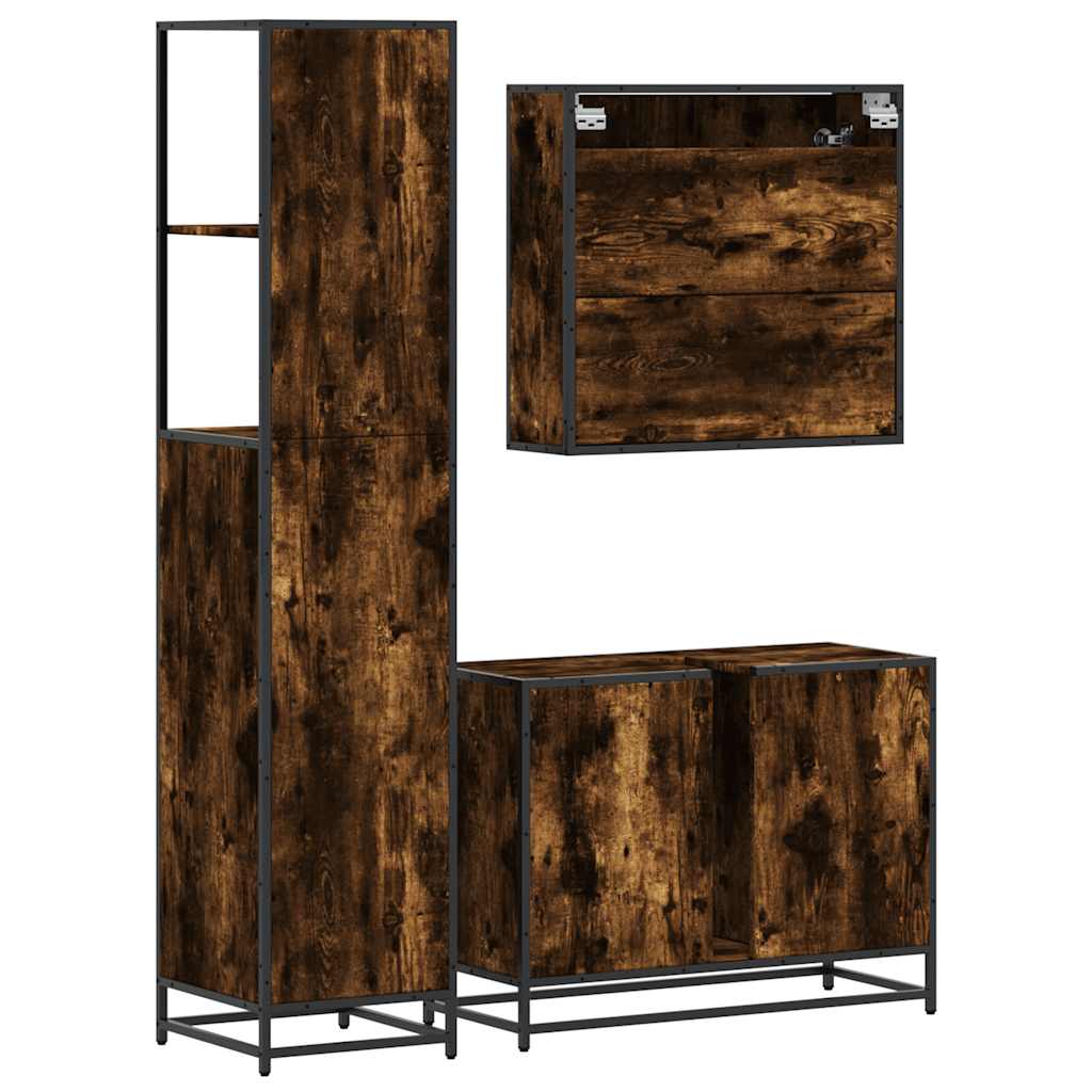 vidaXL 3 Piece Bathroom Furniture Set Smoked Oak Engineered Wood