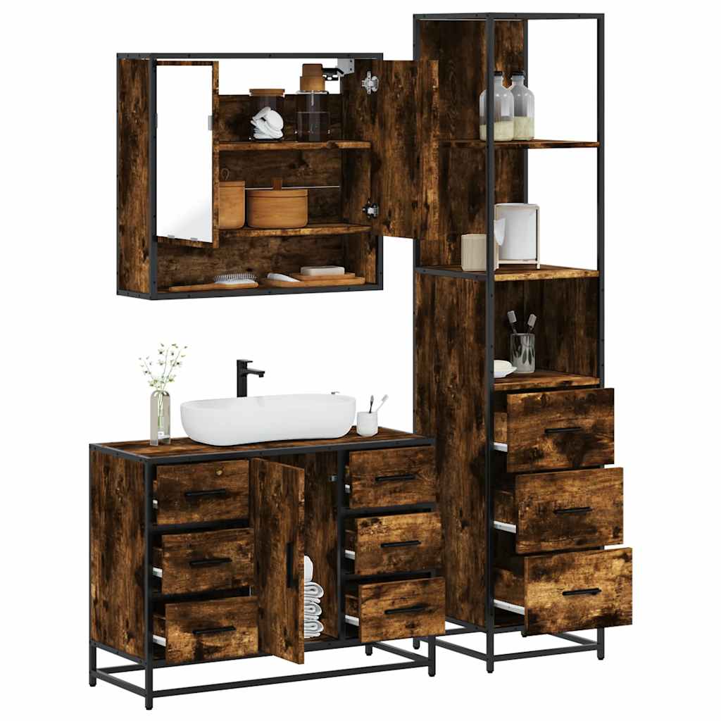 vidaXL 3 Piece Bathroom Furniture Set Smoked Oak Engineered Wood