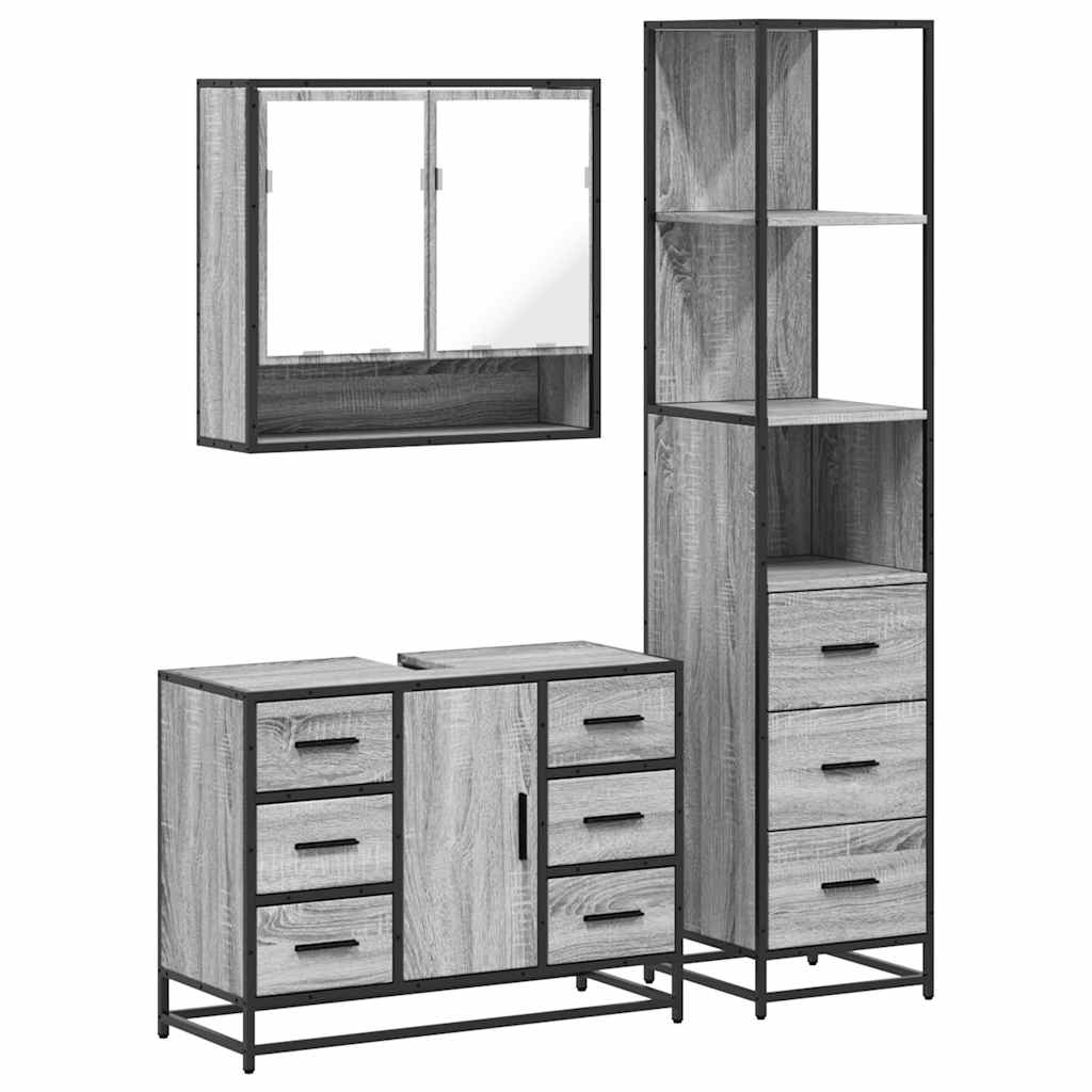 vidaXL 3 Piece Bathroom Furniture Set Grey Sonoma Engineered Wood