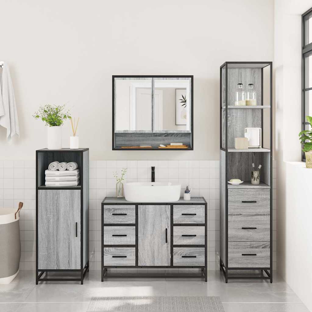 vidaXL 3 Piece Bathroom Furniture Set Grey Sonoma Engineered Wood