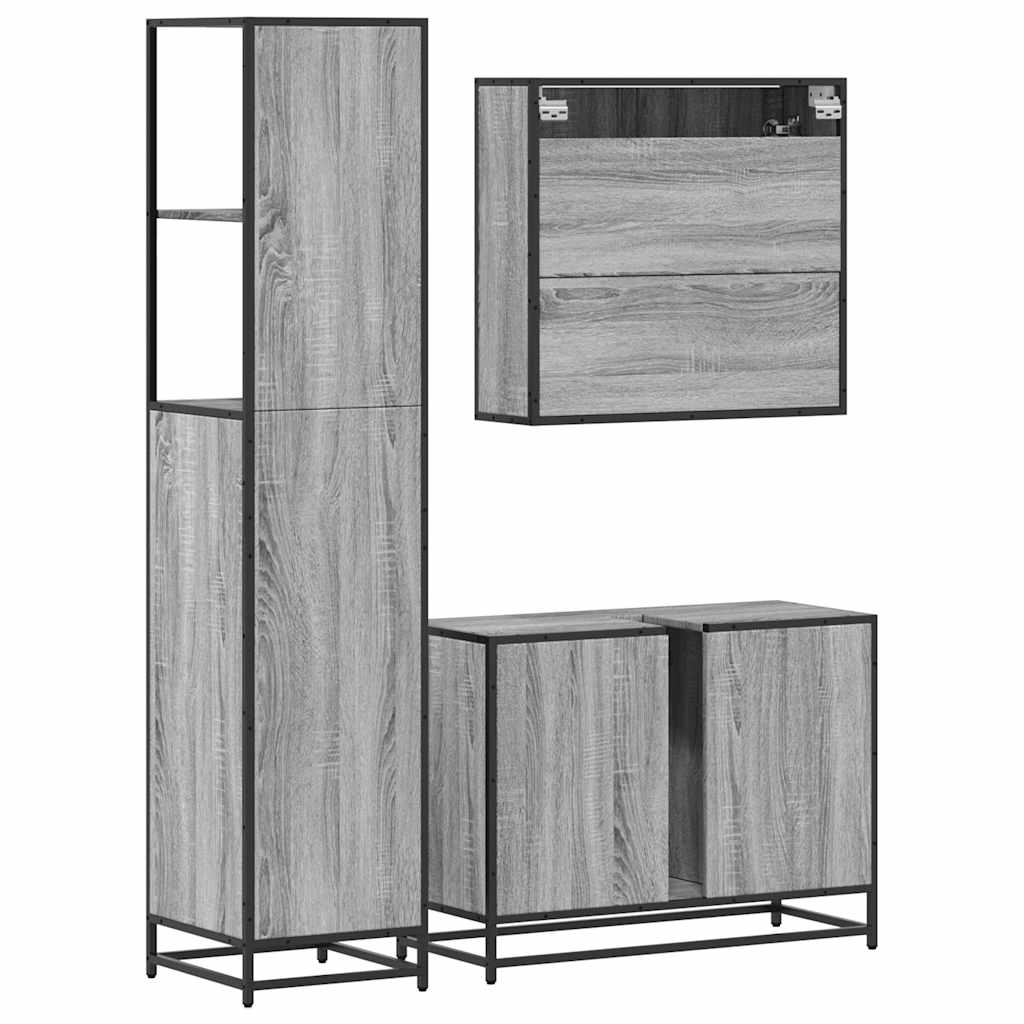 vidaXL 3 Piece Bathroom Furniture Set Grey Sonoma Engineered Wood