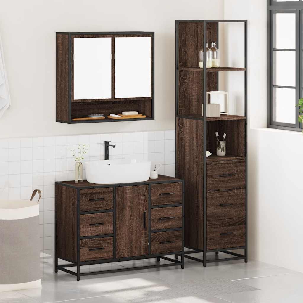 vidaXL 3 Piece Bathroom Furniture Set Brown Oak Engineered Wood