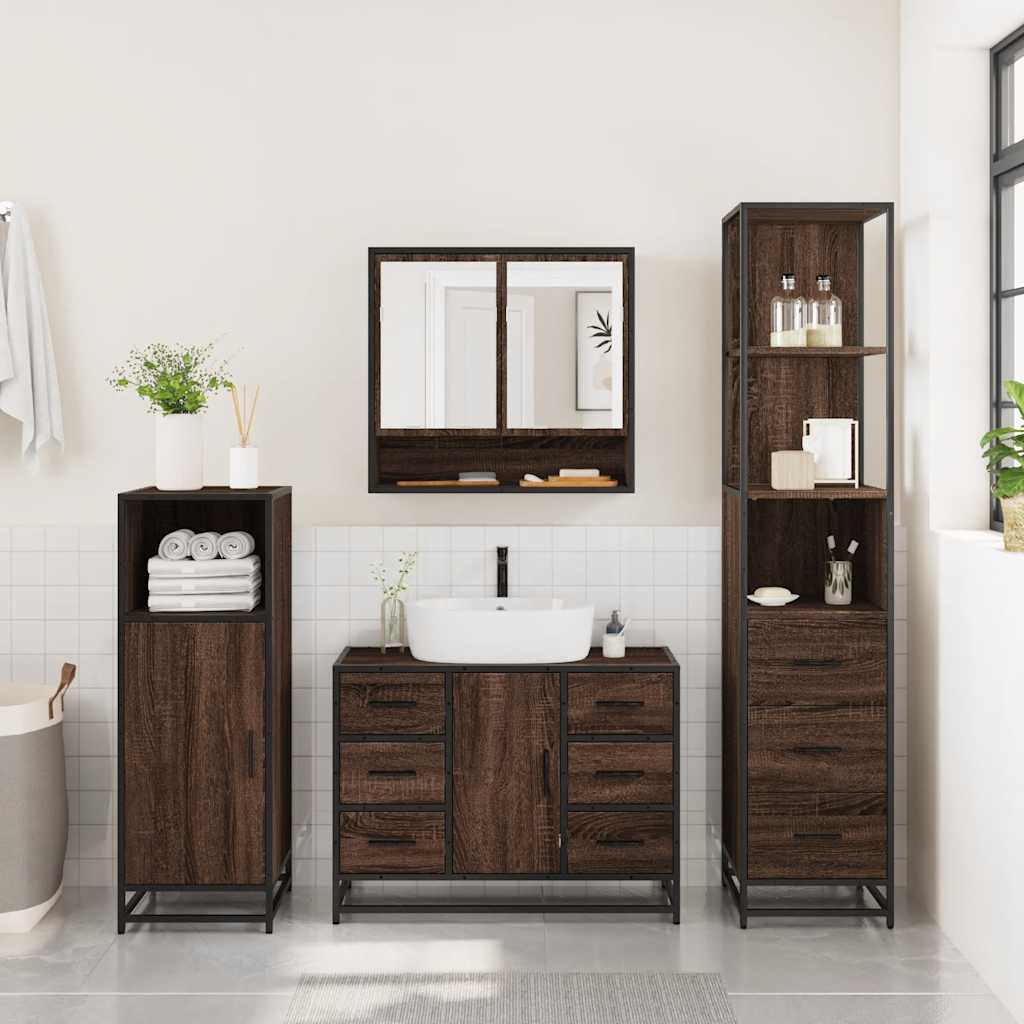 vidaXL 3 Piece Bathroom Furniture Set Brown Oak Engineered Wood