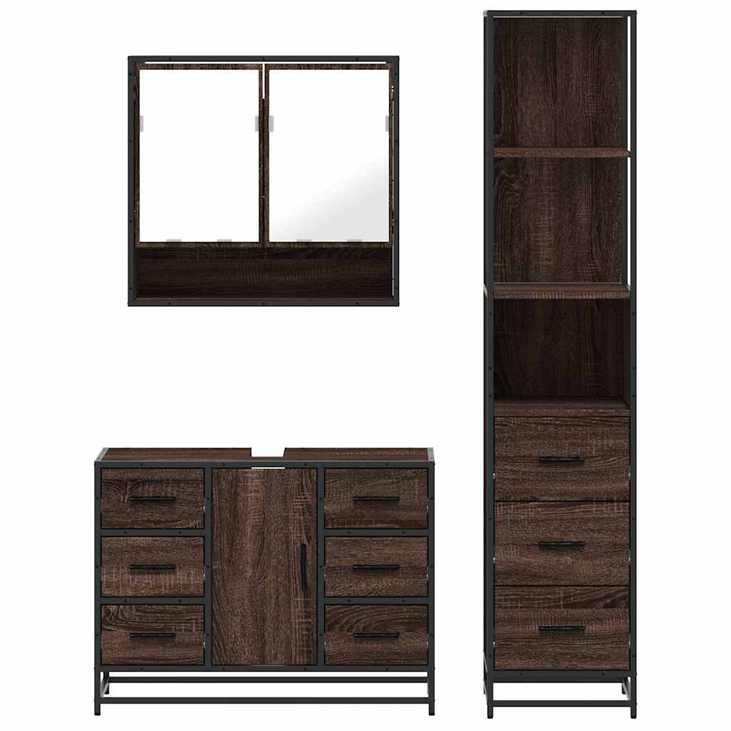 vidaXL 3 Piece Bathroom Furniture Set Brown Oak Engineered Wood