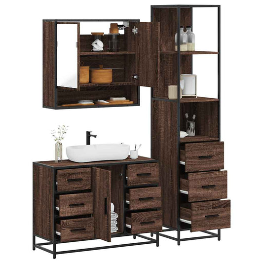 vidaXL 3 Piece Bathroom Furniture Set Brown Oak Engineered Wood