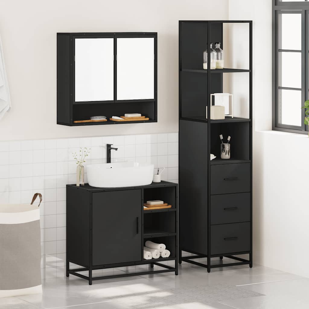 vidaXL 3 Piece Bathroom Furniture Set Black Engineered Wood