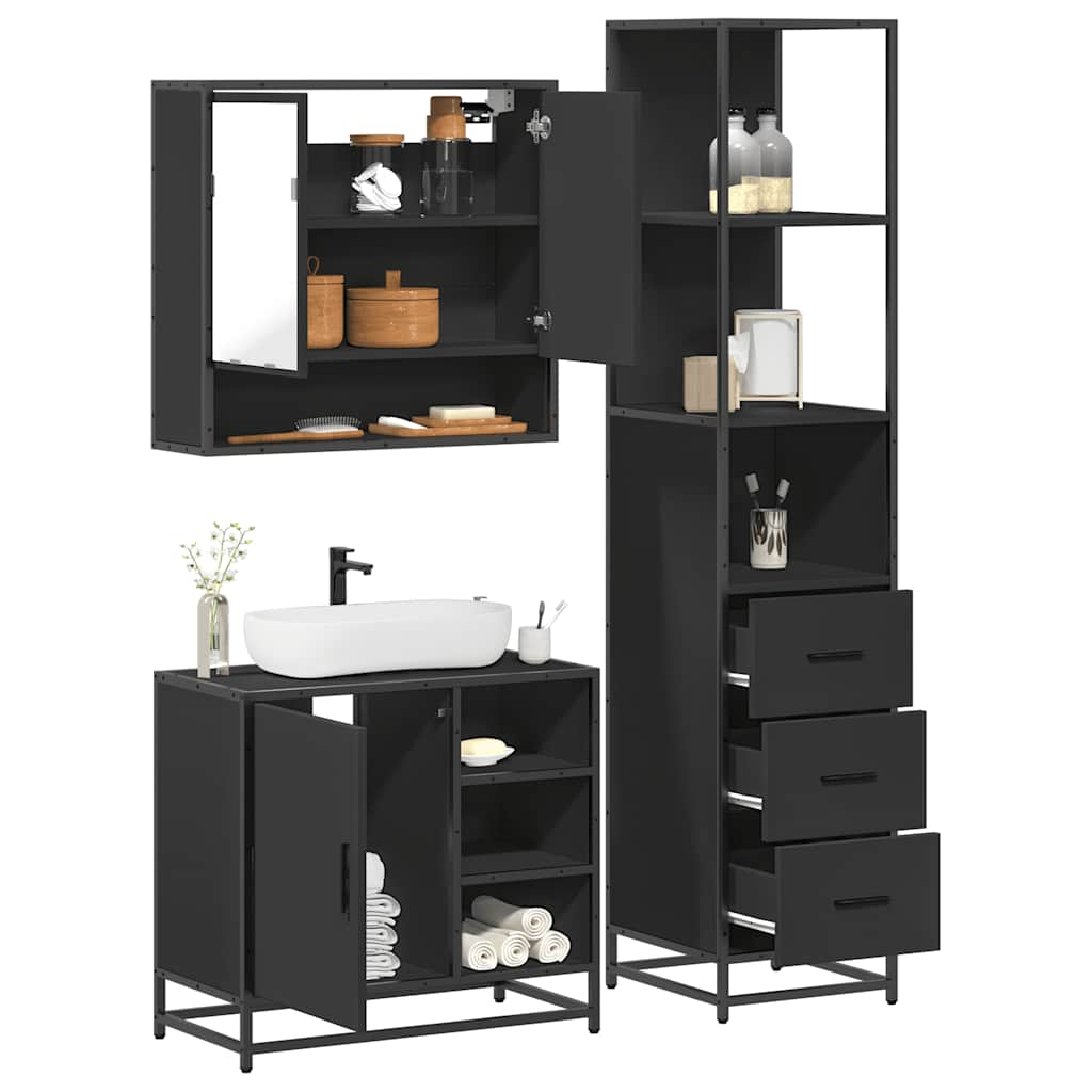 vidaXL 3 Piece Bathroom Furniture Set Black Engineered Wood