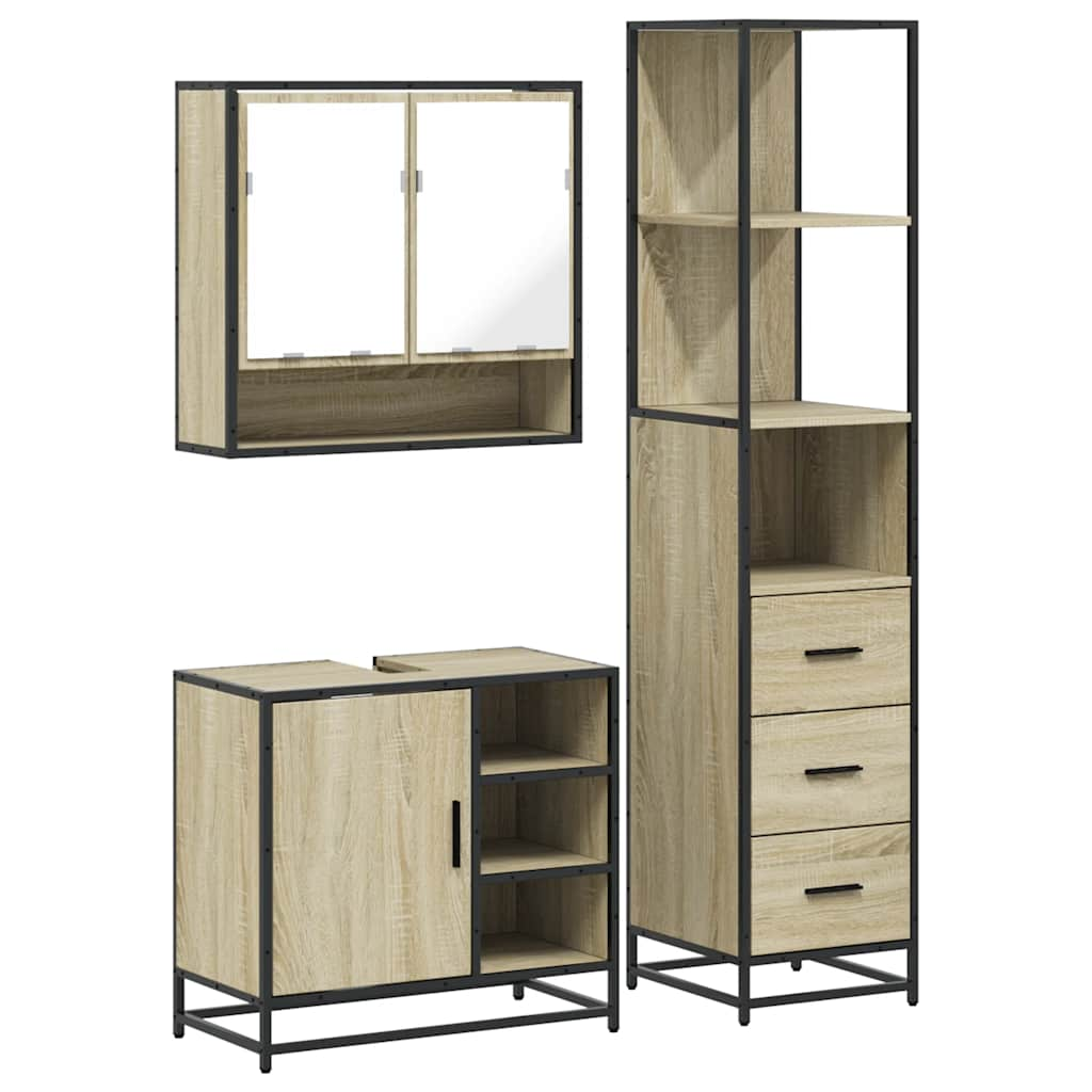 vidaXL 3 Piece Bathroom Furniture Set Sonoma Oak Engineered Wood