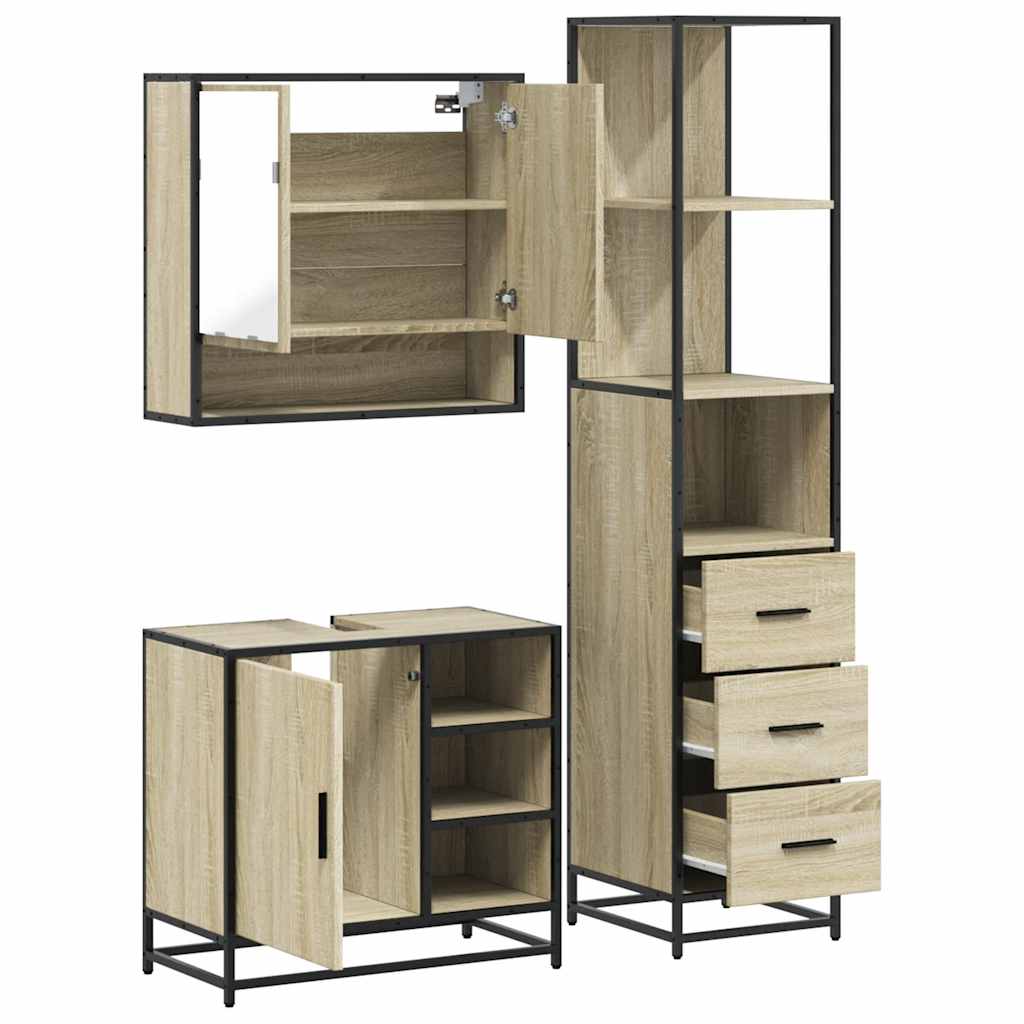 vidaXL 3 Piece Bathroom Furniture Set Sonoma Oak Engineered Wood