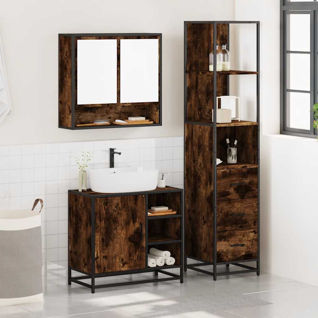 vidaXL 3 Piece Bathroom Furniture Set Smoked Oak Engineered Wood